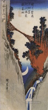 350 人の有名アーティストによるアート作品 Painting - 深い峡谷にかかる橋 歌川広重 浮世絵